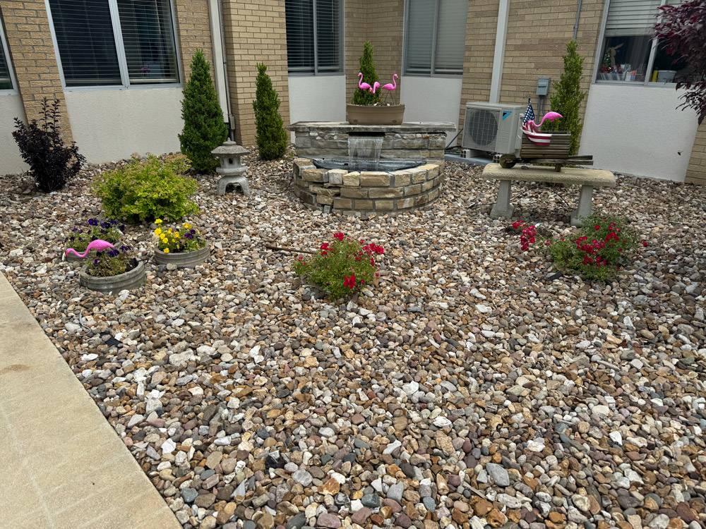Exterior shot of the landscaping at the Carrier Mills Nursing and Rehabilitation Center, from the Carrier Mills Gallery